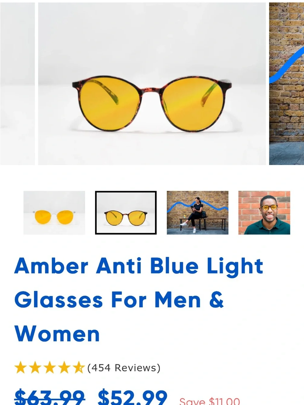 Round Tortoiseshell Amber Anti Blue Light Glasses For Men & Women